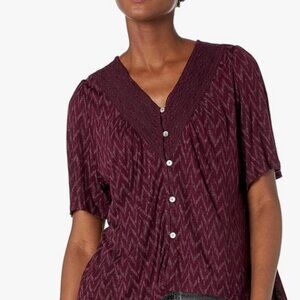 NWT Lucky Brand Women's Flutter Sleeve Button Up Embroidered Boho Blouse Size XL